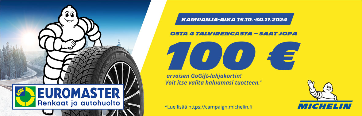 Osta Michelin-talvirengassarja ja saat jopa 100 euron arvoisen lahjakortin!