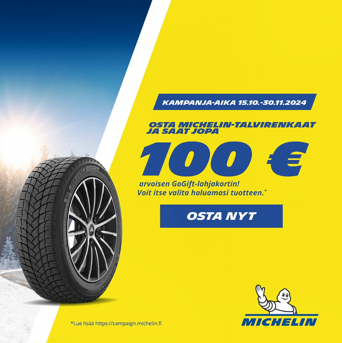 Michelin-rengassarjan ostajalle jopa 100 € GoGift lahjakortti kaupan päälle!